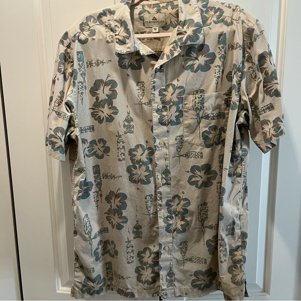 Tranquility by Colorado Clothing Beige Hawaiian Floral Shirt with Teal Accents